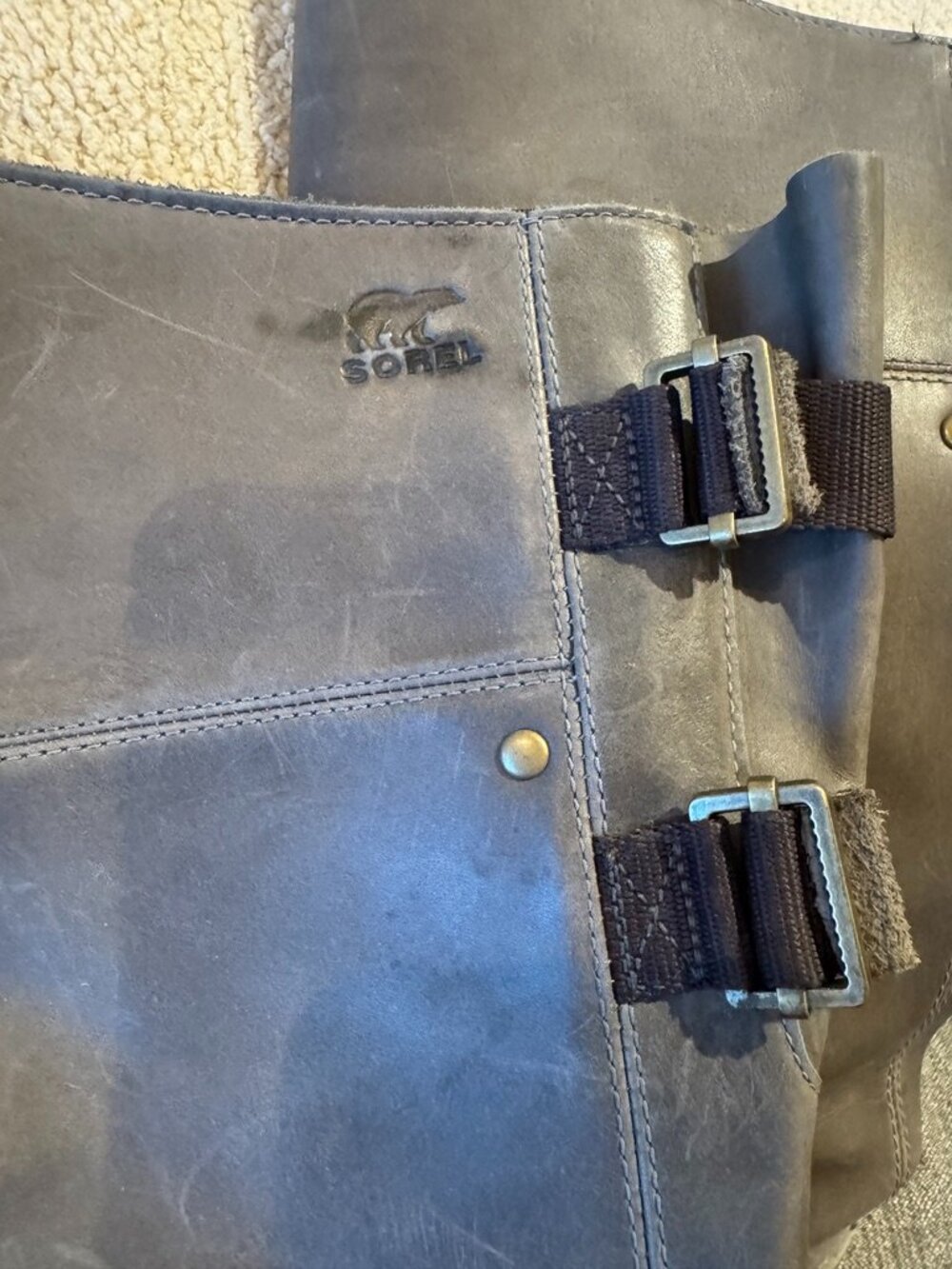 Sorel Slimpack Riding Tall Boots Gray Leather Sz 10 - Picture 3 of 11